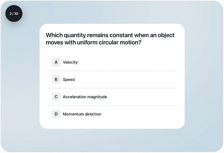 Quiz widget preview showing a multiple-choice study question